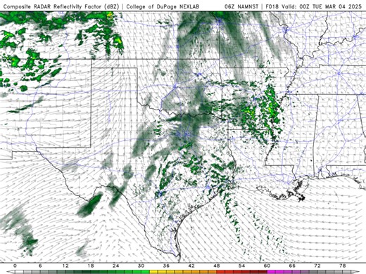 WBAP 24/7 NEWS #TXWX Predictive radar around 6A Tuesday. Gusty thunderstorm winds 50-60mph, heavy rains, hail. potentially severe. High fire risk after the storms clear out. | WBAP