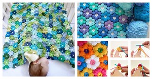 DIY Crochet 6 Petal Puff Stitch Flower Blanket