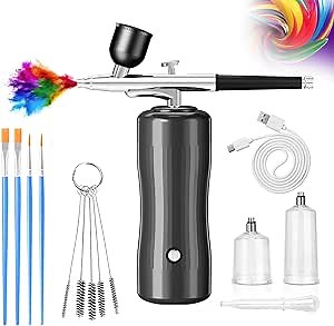 Airbrush with Compressor Portable Dual Action Airbrush Kit Nail Airbrush Machine Cordless Airbrush Gun Air Brush Airbrush Set Wireless Auto Handheld Airbrush Gun (Black)