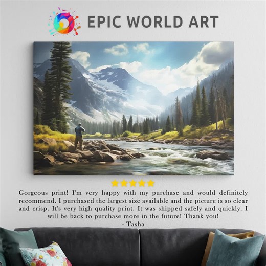 Autumn Fly Fishing Canvas - Rustic Trout Stream Wall Art - Fishing Gift for Dad - Cabin Lodge Decor - Fall River Landscape Print - Etsy