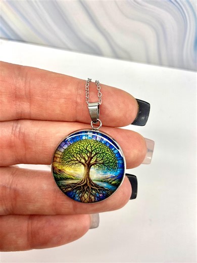 Tree of Life Resin Necklace | Stainless Steel Tree of Life Pendant | Grounding Jewelry | Spiritual Protection Necklace | Roots & Balance - Etsy