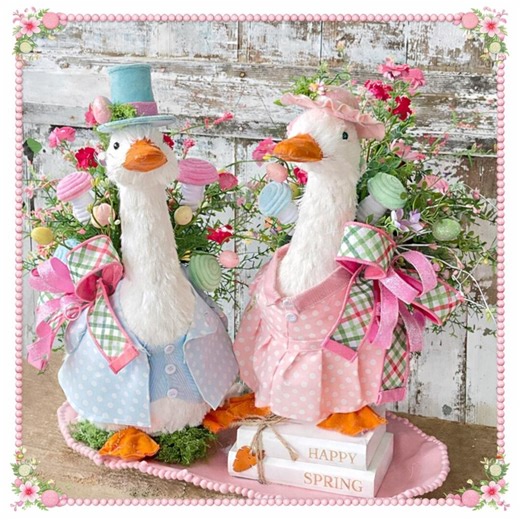 Easter Goose Decor Set, Spring Table Centerpiece, Pastel Farmhouse Mantel Decor, Whimsical Pink Blue Geese - Etsy