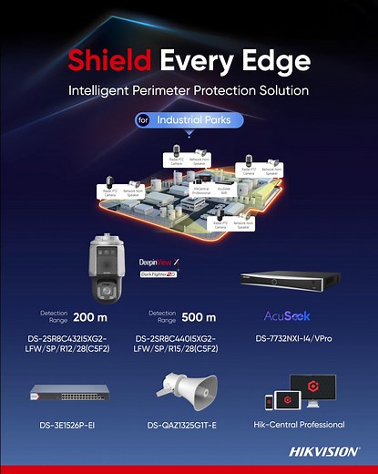 42 reactions · 5 comments |  Enhance security at your industrial park with Hikvision's Intelligent Perimeter Protection Solution! Our high-accuracy radar PTZ systems offer seamless installation, easy debugging, and top-notch protection. ️ Keep your assets safe and worry-free! Discover how we can elevate your security today! ✨ #Hikvision #PerimeterProtection #IndustrialPark | Hikvision | Facebook