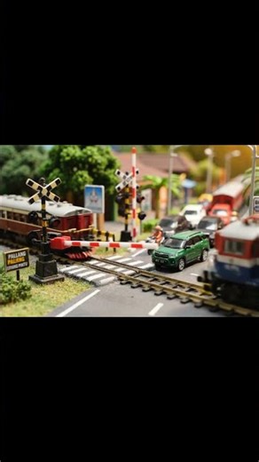 Drama of a traffic jam waiting for a late train! 🚂😩 #shorts #train #miniaturetrain #miniature #train