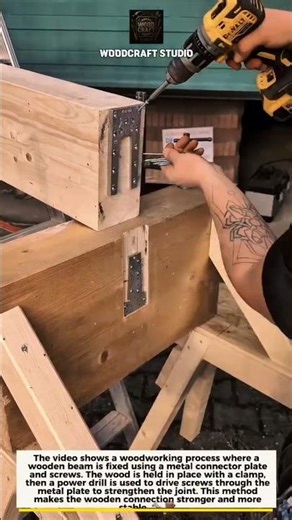 Wood Beam Reinforcement with Metal Plate 🔩 #woodworking #carpentry #diy