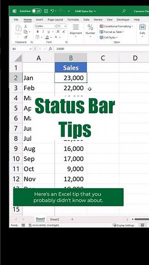 Copy the status bar stats #excel #workhacks