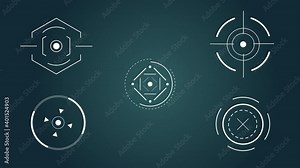 Graphic animation of loading a round sight with a dotted outline in the form of HUD and UI interface elements. Each point in a separate video with an alpha channel