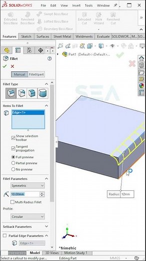 Fillets in Solidworks #solidworks #fillet #designer #3dmodeling #3ddesign #cad #solidworkstutorial