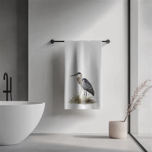 Blue Heron Bath Towel: Plush Spa Decor, Bird Lover Gift - Etsy
