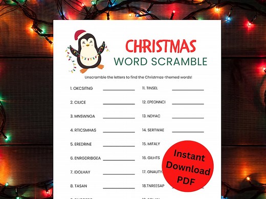 Printable Christmas Word Scramble Game | Holiday Party Games for Kids & Adults | Classroom Activities - Etsy