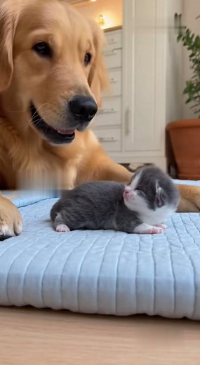 Big Dog Tries to Get the Kitten to Open Its Eyes! #BigDog #KittenLove #PetAdventures #AnimalFriends #CuteAnimals #DogAndCat #FurryCompanions | Paw Pet
