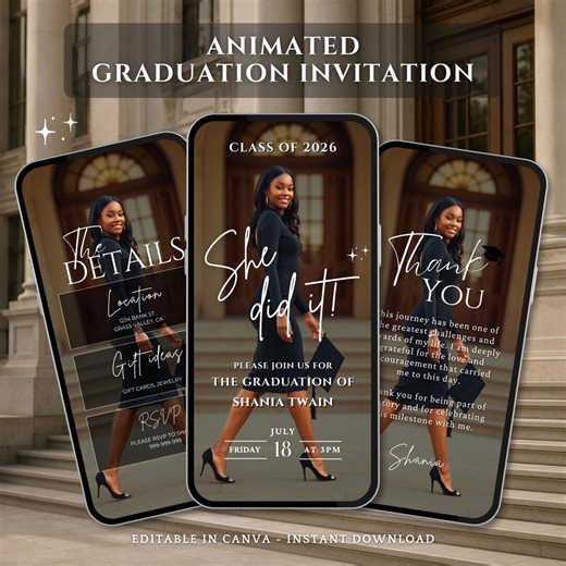 Animated Graduation Invitation, Graduate Celebration, Congratulations, Online Invitation Canva Template (digital Download) - Etsy