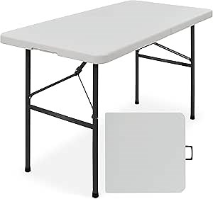 Best Choice Products 4ft Plastic Folding Table, Indoor Outdoor Heavy Duty Portable w/Handle, Lock for Picnic, Party, Camping - Light Gray