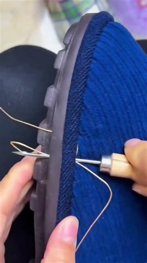 How to use thread and needle to tidy up shoe soles