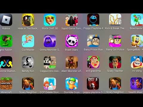 Roblox,Poppy Playtime 5,Barry's Prison Run,Alien Monster Life Challenge 7,Squid Game Family........