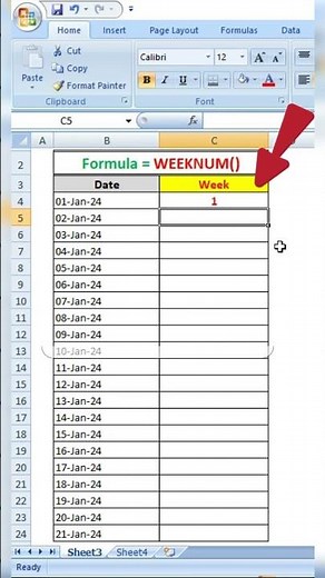 Weeknum Formula in Excel | Find Week Number from Date | #excel #excelformula #shorts