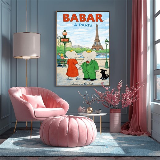 Babar in Paris Poster – Vintage Elephant Eiffel Tower Print - Etsy