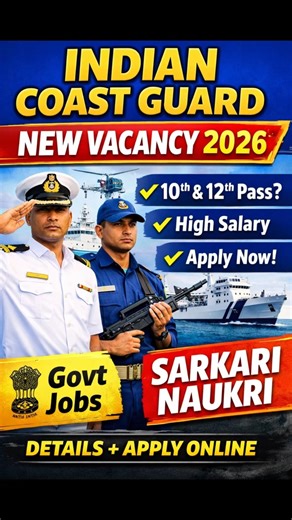 Indian Coast Guard New Vacancy 2026 | 10th 12th Pass Govt Job | Salary, Eligibility, Apply