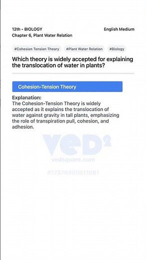 Cohesion Tension Theory Plant Water Relation Biology 12th