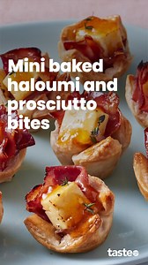 Entertaining this weekend? Whip up these salty-sweet haloumi and prosciutto bites in 30 mins! We’ve never met a crowd that didn’t love these. Recipe by @elisa_pie #easyentertaining #partyfoodideas #fingerfood #partyfood #appetizers #appetizer #haloumi | Taste.com.au
