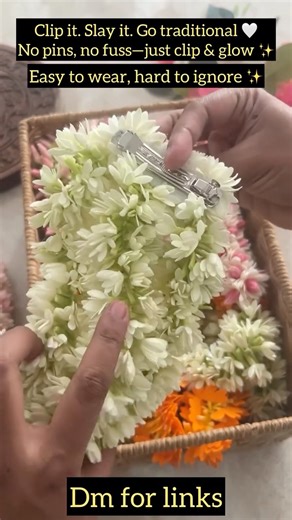 Sparkle and Glow on Instagram: "Perfect gajra look in seconds – just clip & go ✨ Our clipping jasmine gajras are designed for effortless traditional styling. Easy to wear, lightweight and secure, these clip-on gajras give a fresh jasmine look without pins or mess. Perfect for weddings, poojas, festivals, dance performances and daily ethnic wear 🤍 Reusable, long-lasting and travel-friendly – a must-have hair accessory. [clipping gajra, clip on jasmine gajra, artificial jasmine gajra, bun hair ac