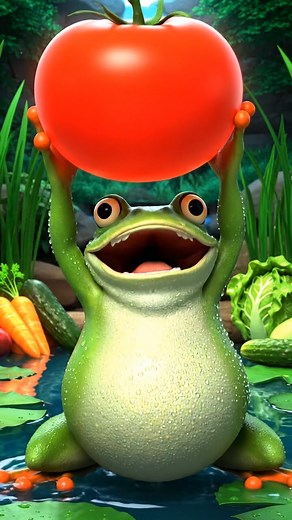 Frog Loves Tomato Trophy 🍅🐸🏆 Who else loves tomatoes? #FunnyFrog #FrogLife #FrogShorts #CuteFrog #FrogFablesHub #tomatoefrog | Frog Fables