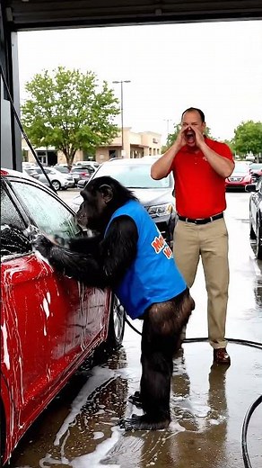 Monkey Washing Cars at Busy Car Wash 😱🐒 | Real CCTV Footage from Parking Lot
