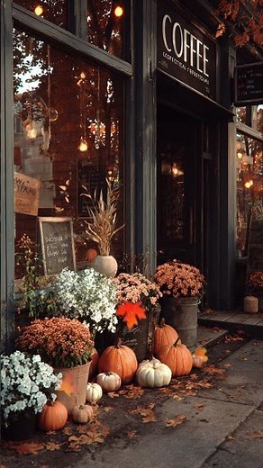 Fall Coffee Jazz 🍁 Warm Café Lights in Old Street Ambience ~ Gentle Relaxing Music.
