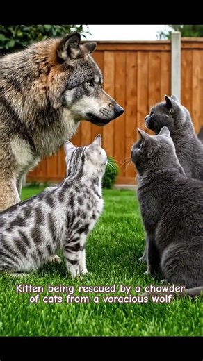 Kitten rescued by a chowder of cat from a wolf. #kittenrescue #cat #catlovers #kitten #shorts