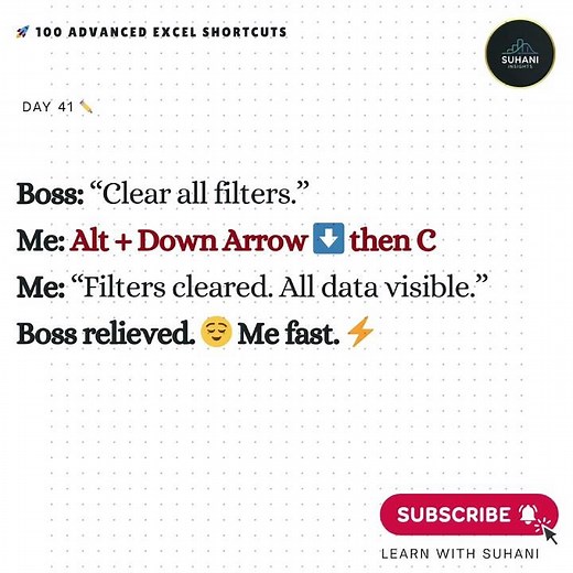 Alt + ⬇️ + C : Clear All Filters Instantly 🧹 #excel #clearfilter #exceltips #shorts