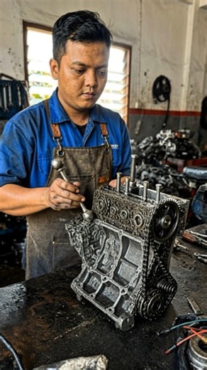 Turning Scrap Into a Working Engine 🔧 P1 #mechanic #enginebuild #satisfying #workshop #asmr