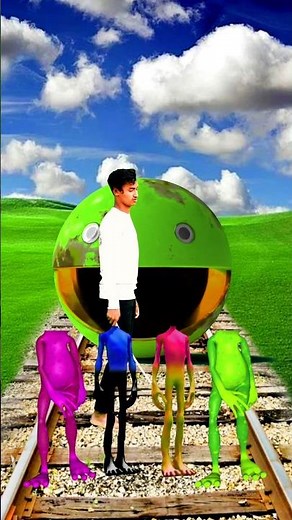 Pink, blue & green colour alien & frog dance vs train #funnyvideo