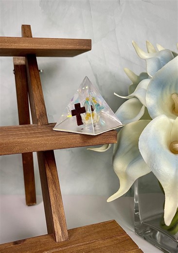 Resin Pyramid With Wooden Cross and Colorful Easter Lilies in Aqua/white/yellow - Etsy