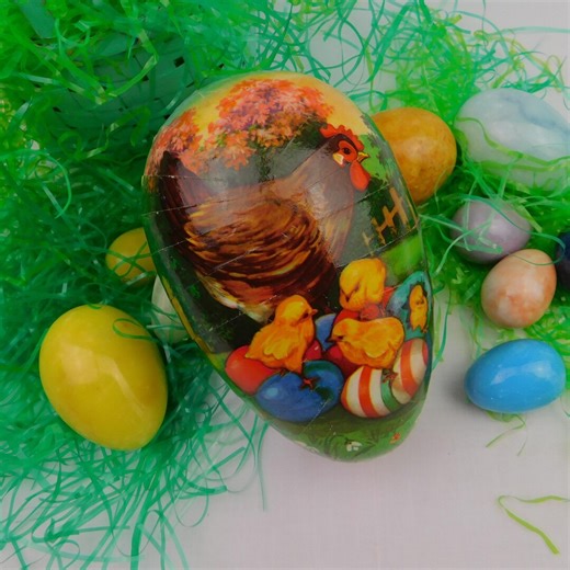 Vintage West Germany Paper Mache Easter Egg Candy Container 5.25″ Country Scene Chicken & Chicks Spring Holiday Decor Collectible - Etsy