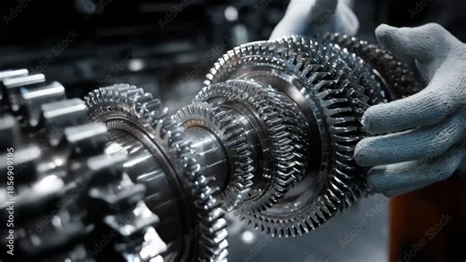 Engineer inspecting transmission components with newly applied biotech nanocoating highlighting friction reduction and improved mechanical efficiency.