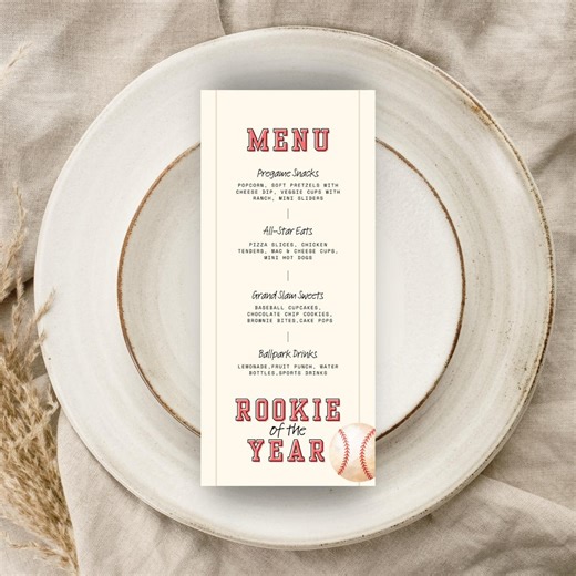 Rookie of the Year Baseball Menu Card Printable (canva Template) RYR08 - Etsy UK