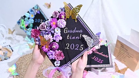 Graduation Cap Decorations Accessory Kit, Cap Decorations for Graduation Include Assorted Flowers 3D Butterfly Stickers Glitter Alphabet Letter Number Stickers, DIY Grad Cap Kit 2025, Pink