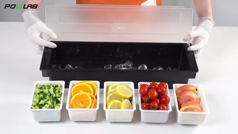 Fruit, Veggie & Condiment Caddy with Lid Dispenser Tray Garnish Station for Bartending & Serving Taco (1, 5 Compartment)