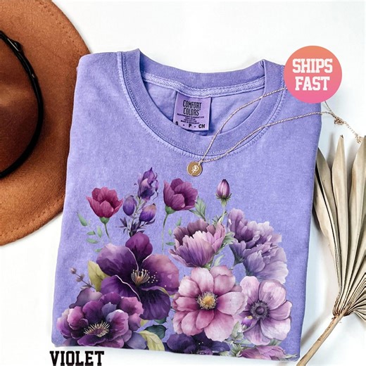 Vintage Pressed Flowers Shirt Comfort Colors® Boho Cottagecore Tshirt Botanical Purple Floral Tee Wildflowers Top Garden Lover Anemones Gift - Etsy