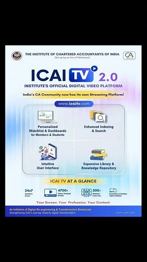 ICAI TV 2.0 Launched 😍, ICAI New Update 2026 For Students & Members #icai #icaitv #castudents