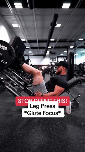 Leg Press Glute Focus - Make sure to set the machine up to best fit your body. Position feet high up on the platform and roughly shoulder width apart. Bring knees as far back as you comfortably can, controlling every rep and eccentric! Do not round your lower back. - #gymtiktok #gymtok #legworkout #legday #legpress #gymtips