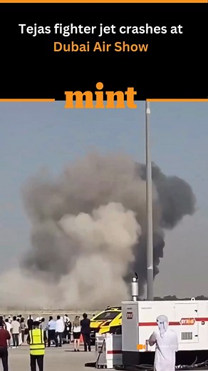 It was a steep drop, and a matter of a few moments before the Tejas fighter jet crashed during an aerial display at the Dubai Air Show on Friday. The video of the crash, which quickly went viral on social media, shows the jet erupting into a massive fireball as it plummeted down, with plumes of smoke billowing. Read more: https://www.livemint.com/news/india/tejas-jet-crash-steep-drop-fiery-impact-viral-video-captures-moments-before-iaf-plane-crashed-in-dubai-11763723116431.html | Mint