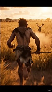 Early Hominid Running Hunt with Spear | Fast-Paced Savanna Chase