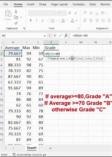 Learn Excel: Grade Calculation Using IF Formula