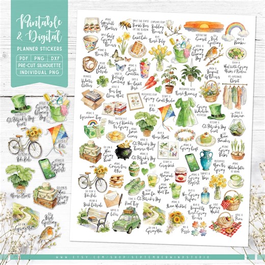March Bucket List Planner Stickers: Printable & Digital (PDF, Cricut, Silhouette Studio, Pre-cropped PNG for Goodnotes) - Etsy