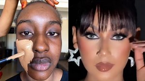 Dark skin bridal gele and makeup transformation 😳 makeup tutorial #makeup #makeupartist #makeuptutorial #makeuplook #MakeupTransformation | Mary J Black