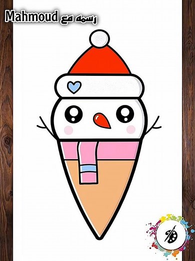 How to Draw a Cute Santa Ice Cream Cone - Easy for Kids and Toddlers | Snowman Santa Hat Ice Cream