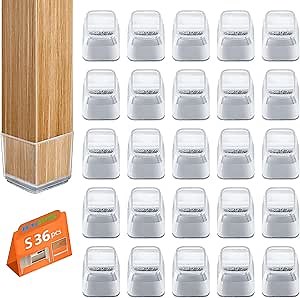 BAIPOK 36pcs Square Chair Leg Floor Protectors, Silicone Floor Protectors for Chairs, Chair Leg Protectors for Hardwood Floors, Felt Furniture Pads for Wood Floors, Prevent Scratches, Small, Clear