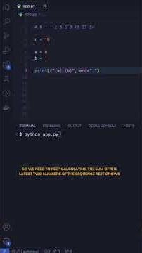 Let Make The Fibonacci Sequence Using Python.. #python #coders #fibonacci #views #viral #viralshort