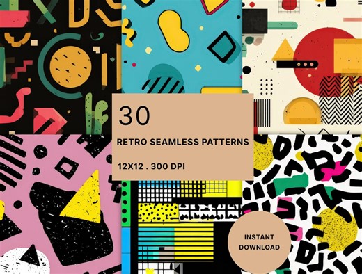 Memphis Pattern Digital Paper, Retro 80s Seamless Geometric Scrapbook Paper Pack - Etsy